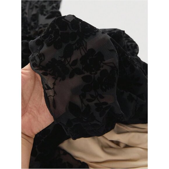 Women's Floral Mesh A Line Sleeveless Long Dress Ruffle Hem Elegant Casual - Picture 3 of 4